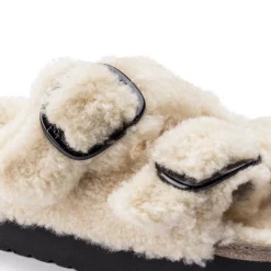 Cheap Birkenstock Arizona Big Buckle Lammeskind Teddy Eggshell