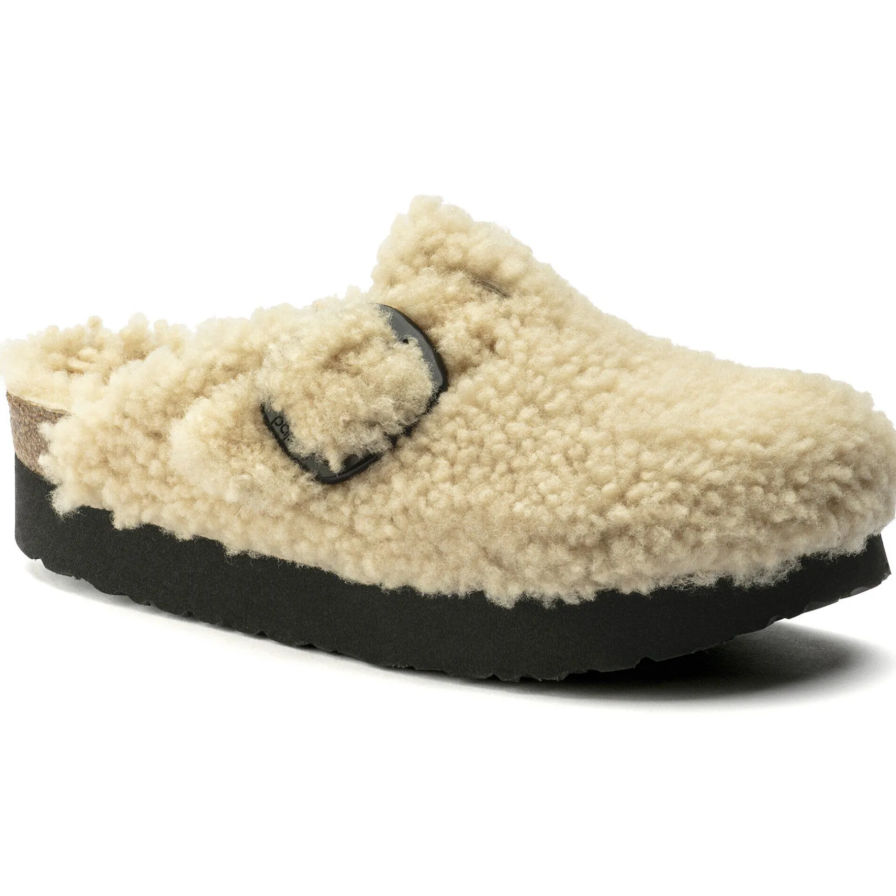 Best Sale Birkenstock Boston Big Buckle Platform Teddy Eggshell