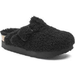 Cheap Birkenstock Boston Big Buckle Platform Teddy Black
