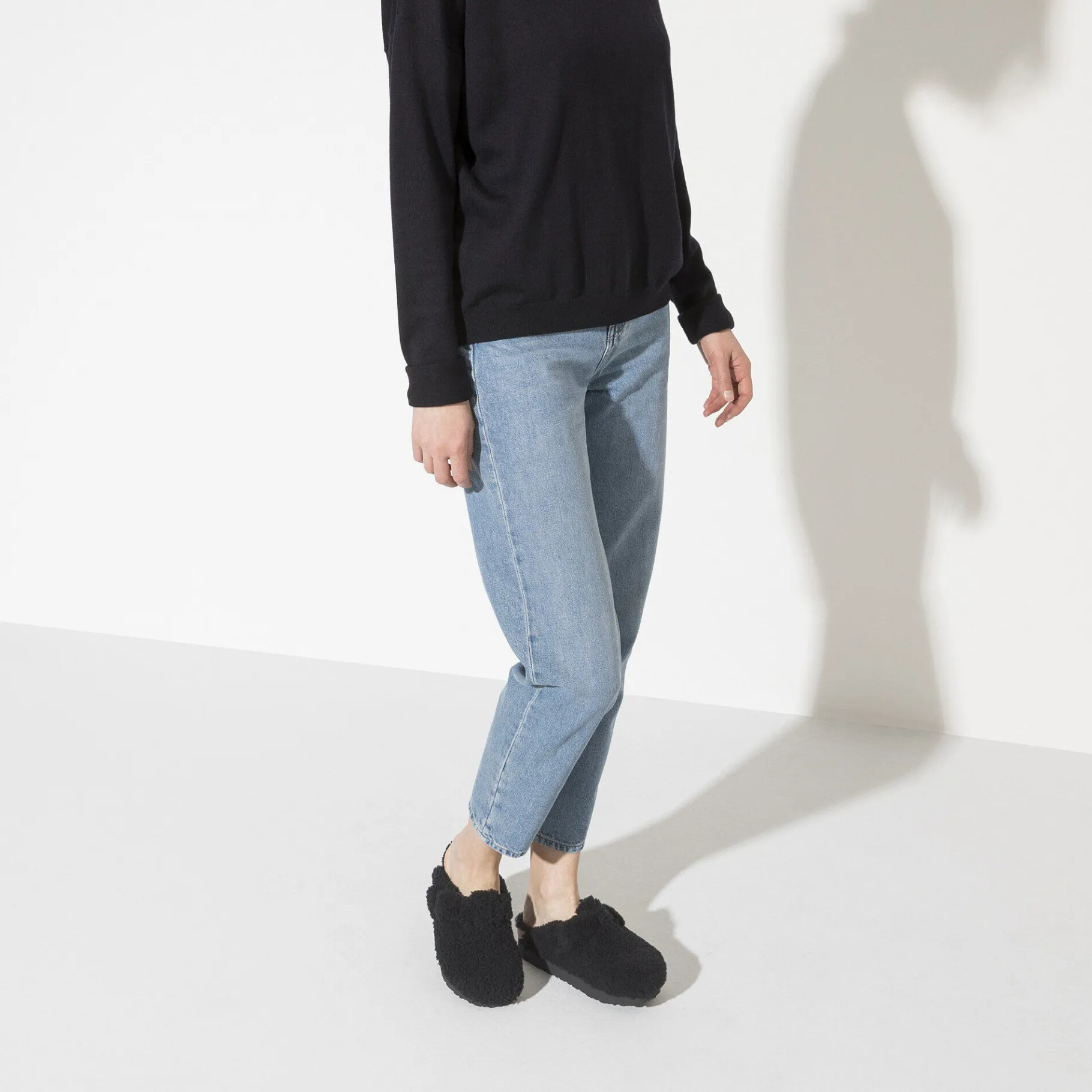 Cheap Birkenstock Boston Big Buckle Platform Teddy Black