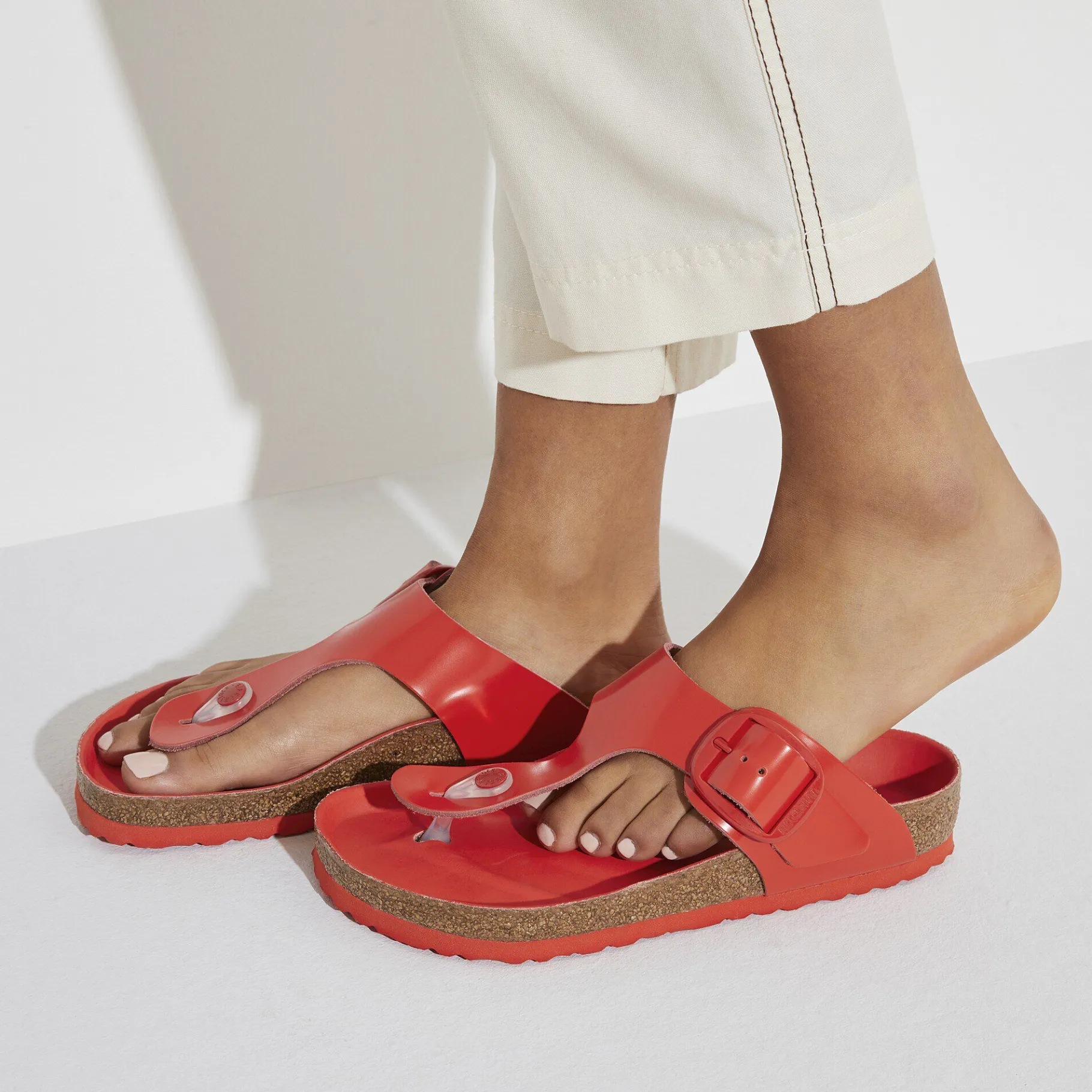 New Birkenstock Gizeh Big Buckle High Shine Tomato